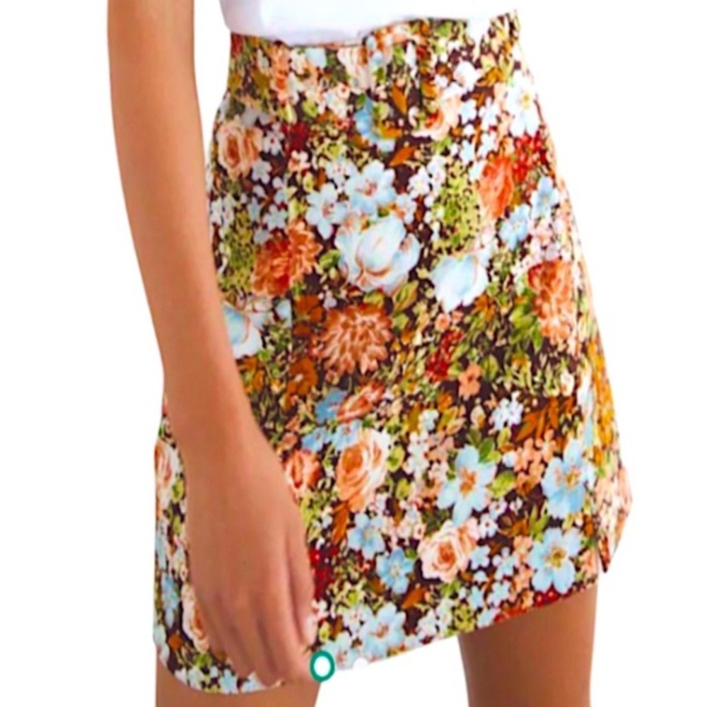 Zara Floral Mini Belted Cotton Skirt Size Small